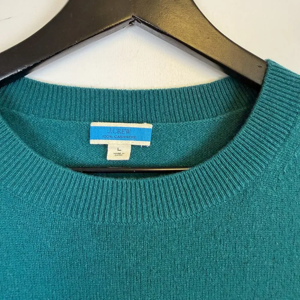 J.Crew Womens Classic Crew 100% Cashmere Sweater Teal Blue - L